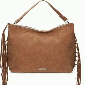 KENNETH COLE REACTION "NIAGRA" FRINGED HOBO AMBER HANDBAG